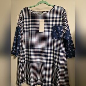 Nuggles Top. Brand New With Tags.Plaid and Floral Tunic Top Size 3x